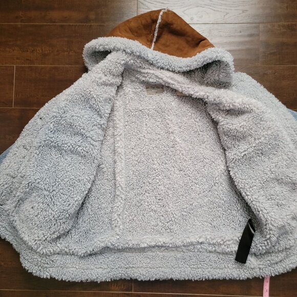 Free People Magnolia Denim Jacket Womens XS Sherpa Rustic Chore Coat Cozy - Picture 5 of 9